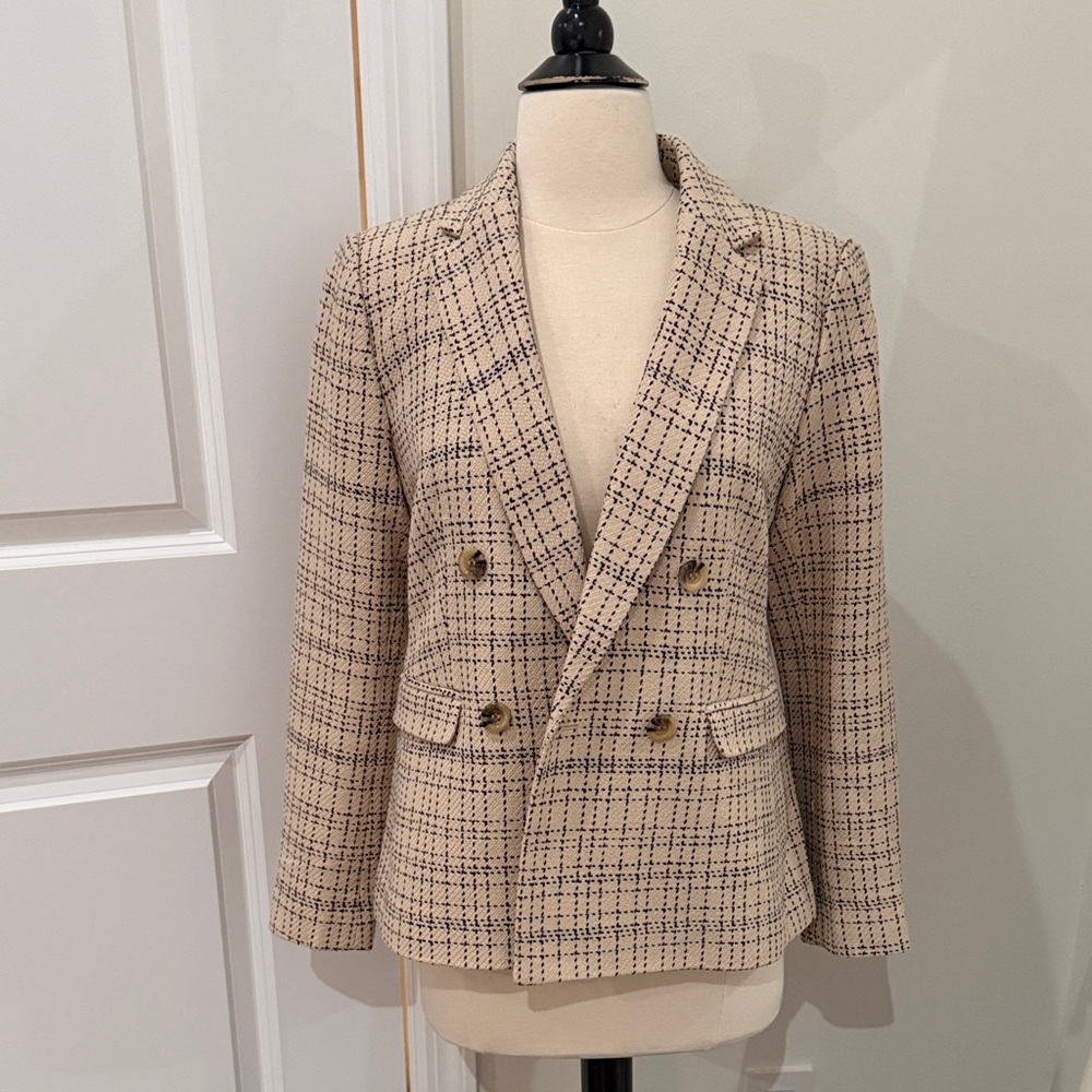 Ann Taylor Tan and Black Plaid Blazer